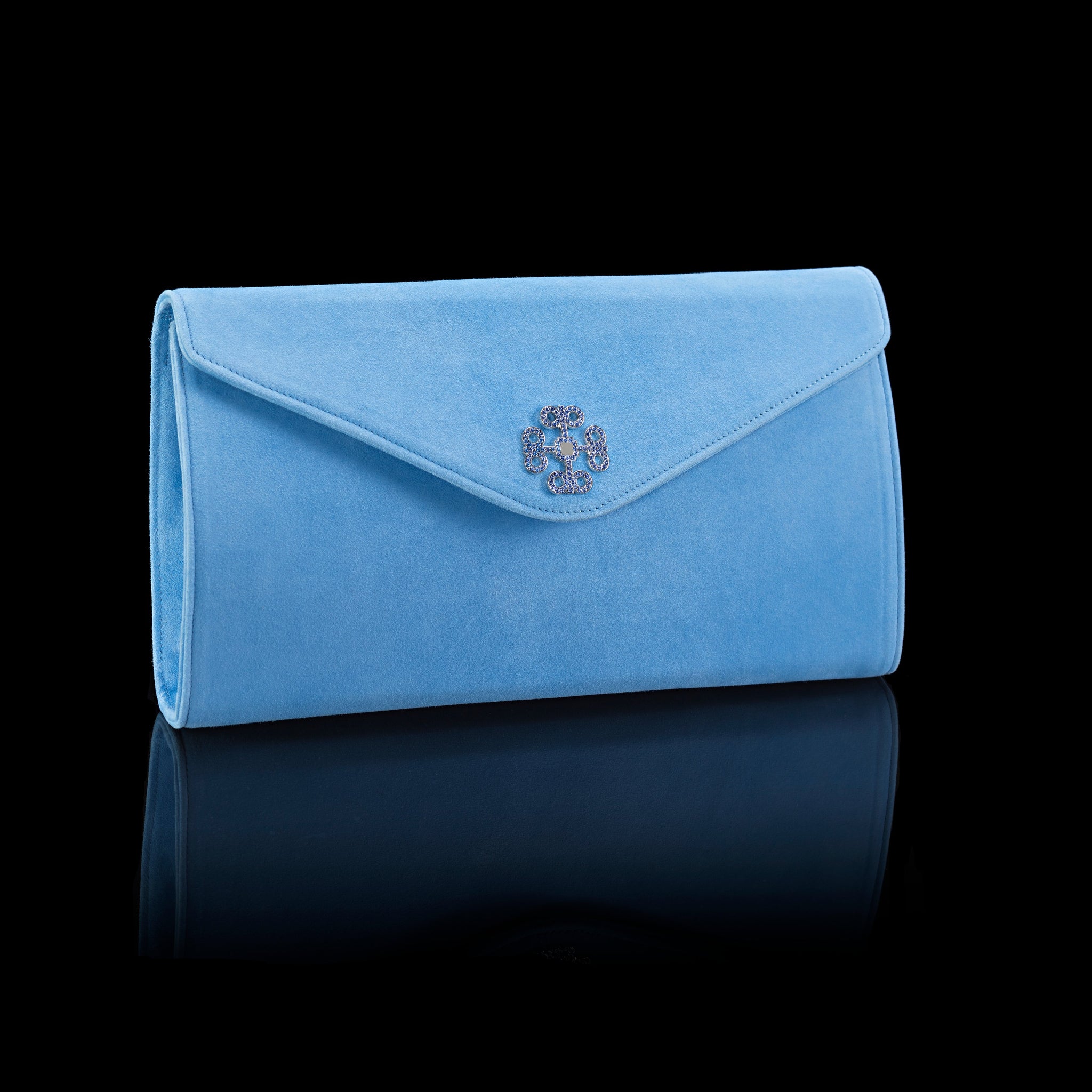 Small Handbag Sky Blue Colour Whit Grey Flower Design. – lakshya bags